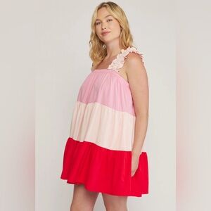 Entro Color Block Tiered Babydoll Dress